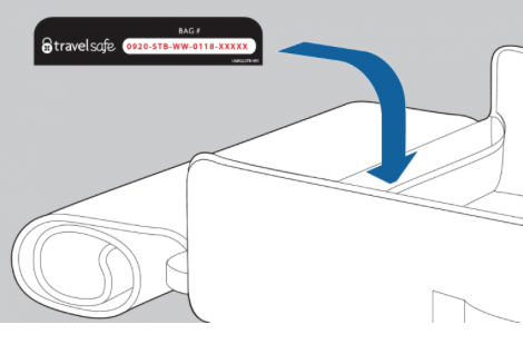 Where the serial number label is on the Travel-Bag